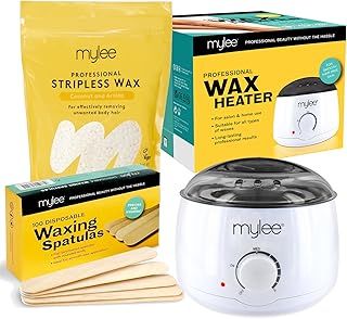Mylee Professional Waxing Kit with Wax Heater, Hard Wax Beads 500g, Spatulas - Stripless Depilatory Waxing Pellets Solid Film Beans No Strip Needed (Coconut & Arnica)