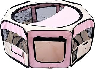 PawHut Portable Cat Dog Playpen Pet Puppy Rabbit Guinea Pig Pen Run Dia 90 x 41H cm Indoor & Outdoor Pink