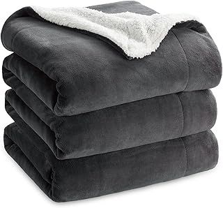 Bedsure Sherpa Fleece Throw Blanket - Fluffy Microfiber Solid Blankets for Bed and Couch Queen Size, Ash Black, 220x240cm
