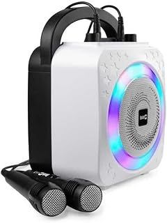 RockJam 8-Watt Rechargeable Bluetooth Karaoke Machine with Two Microphones, Voice Changing Effects & LED Lights - Black