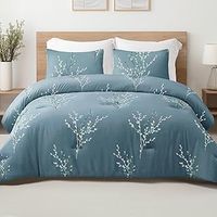 Exclusivo Mezcla Coverless Duvet Set with 2 Pillowcases, 7.5 Tog Double Size Reversible Duvet All Seasons with Flower Pattern, Lightweight and Warm, Blue