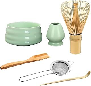 KBIBCK Matcha Tea Set, 6pcs Matcha Whisk Set, Matcha Ceremony Accessory, Whisk Holder, Matcha Bowl, Matcha Whisk, Scoop, Sifter, Ceramic Matcha Bowl Tea Ceremony Accessory for Making Matcha