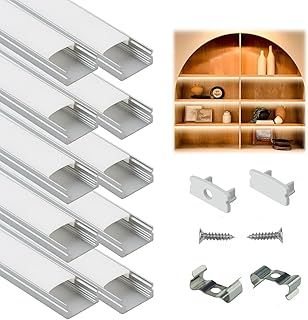 Muzata 10Pack 6.6FT/2M LED Profile with Milky White Cover Silver Aluminum U Shape Diffuser Channel LED Strip Light Diffuser Easy Installation U1SW WW 2M