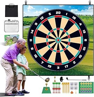 FOOING 2 in 1 Golf Game - Indoor/Outdoor Practice Mat with Golf Club, Darts, Sticky Balls & Putting Simulator