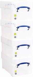Really Useful Box Plastic Storage 9 Litre Clear with XL Lid (Pack of 4)