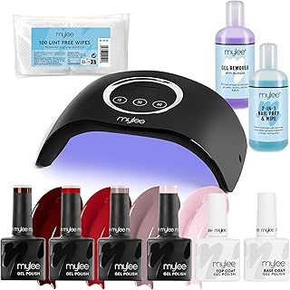 Mylee LED Nail Gel Polish Starter Kit, 4 Gel Polish Colours 4x8ml, Top & Base Coat 2x10ml, Petite LED Lamp, Nail Prep & Polish Wipe 125ml, Gel Remover 125ml