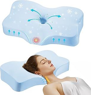 JIREST Memory Foam Pillow Upgraded Cervical Pillow for Neck and Shoulder Ergonomic Head Neck Support Pillow for Side Back Stomach Sleepers with Removable Pillowcase (Blue)