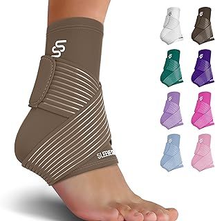 Sleeve Stars Ankle Brace for Sprained Ankle, Plantar Fasciitis Relief Ankle Support for Women, Ankle Compression Sleeve w/Strap (Pair/Mocha Brown)