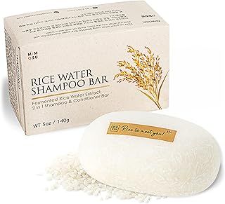 Hair Growth Shampoo Bar, Fermented Rice Water 2-in-1 Shampoo & Conditioner, 5oz, Unscented, pH Balanced, Solid Bar for Oily Hair, Korean Hair Care