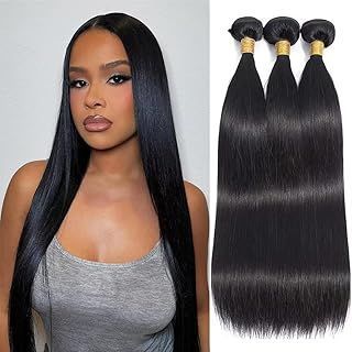 Human Hair Bundles 12A Brazilian Straight Human Hair Bundles 14 14 14 Inch 100% Unprocessed Virgin Weave 3 Bundles Human Hair Double Weft Hair Bundles Natural Color