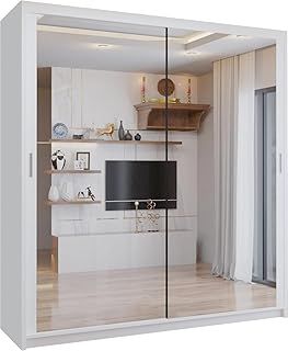 Double Mirror Sliding Door Wardrobe with LED LIGHT 90/120/150/180/203 (White, 203cm)