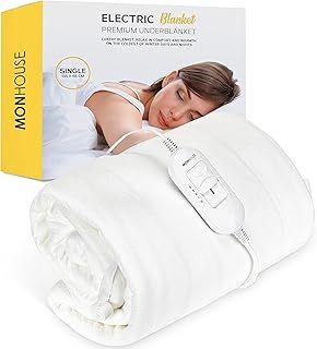 Premium Soft Fleece Electric Blanket - Heated Under Blanket - Heated Mattress Cover - Detachable Controller & Machine Washable - 3 Heat Settings - Single 65x135cm - White