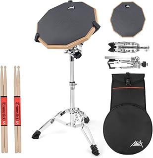 AKLOT Drum Practice Pad Set 12" Drum Pad for Adult Kids with Snare Drum Stand,Double Sided,Drumsticks,Carry Bag Grey