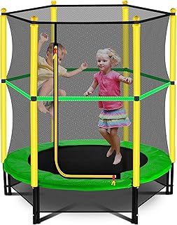 Pukomc 4.5ft Trampoline for Kids, Outdoor Trampoline with Safety Enclosure Net, Toddler Trampoline with Armrests for Indoor and Backyard Jumping Exercise