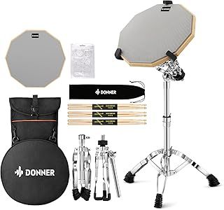 Donner Drum Practice Pad with Snare Drum Stand Kit, Including double-Sided 12 Inch Drum Pad, Drumsticks, Adjustable Stand Fits 10''-14'' Dia Drums
