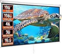 VEVOR Manual Pull Down Projector Screen, 100 inch 16:9 4K 1080 HD Retractable Projector Screen, Auto-Locking Portable Projection Screen, Portable Projector Movie Screen for Family Home Office Theater