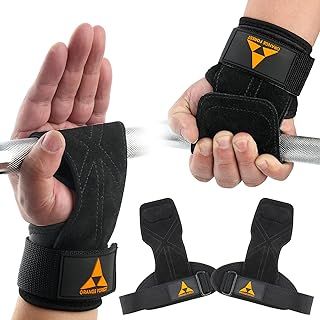 Weight Lifting Wrist Strap with Double Layer Leather Neoprene Padded Handles for Deadlifts, Powerlifting and Pull Ups for Men and Women (Pair)