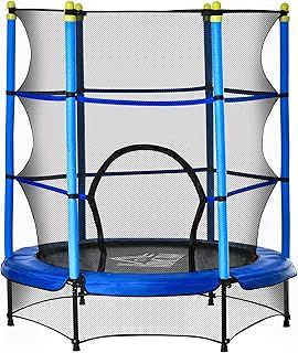 HOMCOM 4.6FT Kids Trampoline with Safety Enclosure, Indoor Outdoor Toddler Trampoline, for Ages 3-10 Years