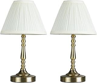MiniSun Pair of Vintage Antique Brass Touch Table Lamps with a Pleated Cream Shade