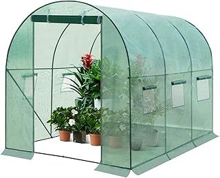 WOLTU Garden Greenhouse, Polytunnel removable PE Cover 140gsm, Walk in Grenn house outdoor, Plant Shelter with 6 Windows and 1 Zippered Roll-up Door, 200x300x200cm,