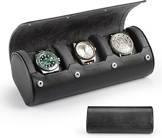 HELMDY Watch Travel Case for Men & Women: 3 Slot Watch Box Organizer Display Case - Portable Watch Storage & Travel Case - Watch Roll Fits All Wrist Watches & Smart Watches Up to 50 mm (Black)