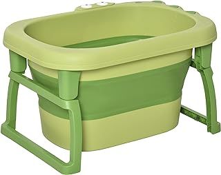 HOMCOM Baby Bathtub for 0-6 Years Collapsible Non-Slip Portable with Stool Seat for Newborns Infants Toddlers Kids - Green
