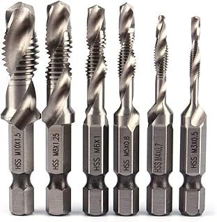 6 PCS HSS Tap Drill Bit Set, 2 in 1 Combination Drills and Taps Set, M3 M4 M5 M6 M8 M10 HSS Metric Hex Shank Screw Taps Tool Set/Tap Hex Shank HSS Screw Spiral Point Thread Metric Plug Drill Bits