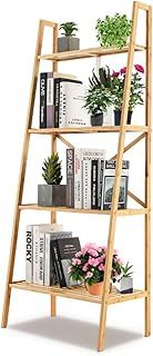 Ladder Shelf, 4/6 Tiers Wooden Storage Rack with Footpads, Home Office Display Bookshelf Plant Stand for Living Room Bedroom Kitchen (60 x 35 x 148 cm, Natural)