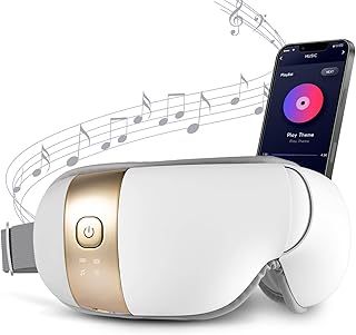 HubiCare Eye Massager with Heat, Vibration, Music Heated Massager for Migraines, Relax and Reduce Strain Dark Circles,Dry Eye Improve Sleep, Birthday Gifts for Women/Men (White)