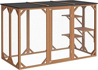 Wooden Outdoor Pet Playpen for Cats 180 x 80 x 111.8 cm with 3 Platforms