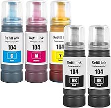 104 Ink Compatible with Epson 104 Ink Bottles for ET-2710 ET-2711 ET-2712 ET-2714 ET-2715 ET-2720 ET-2721 ET-2726 ET-2810 ET-2815 ET-2820 ET-2821 ET-2825 ET-2826 ET-4700 Printer (BK*2/C/M/Y)