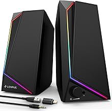 LENRUE PC Speakers, USB Powered Computer Speakers with Loud Stereo Sound, Headphone-in for Desktop, iMac, MacBook, Laptop, Monitor (USB-C Adapter Included)