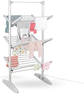 Minky SureDri 3 Tier Heated Clothes Airer, Electric Clothes Dryer, Heated Airer, Clothes Horse, 21m Capacity, Silver, Easy Storage, Holds Up to 18KG of Laundry, 147 x 72 x 67cm