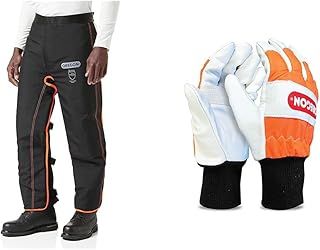 Oregon Universal Type A Chainsaw Safety Leggings, Adjustable Protective Chaps Trousers - Front Protection Only (575780) & Medium Chainsaw Gloves