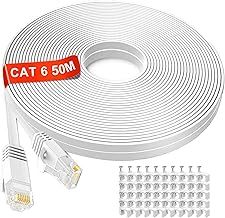 Ethernet Cable 50m Outdoor Indoor, Extra Long Ethernet Cable 50m Cat6 High Speed Flat Internet Cable, Pure Copper Core Network Cable 50 meter, Gigabit LAN Cable RJ45 Patch Cable for Router (50 Clips)