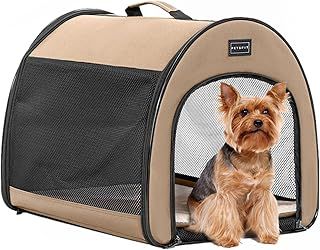PETSFIT Portable Dog Crate, Travel Dog Crate - 19 Inch Lightweight, Roomy, Easy to Set Up, Portable Pop Up Dog Carrier with Thick Mat, Sturdy Collapsible Dog Kennel, Khaki