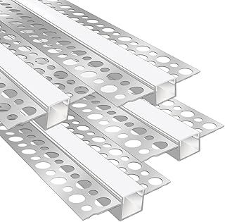 LEDLightsWorld Plaster-in Aluminum LED Profile, 4 Pack 3.3ft/1M with Milky Diffuser for 12mm LED Strip, Trimless Plaster Channel for Ceiling and Wall