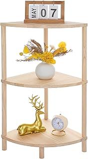 Corner Shelf Unit, 3 Tier Wooden Corner Shelves Display Rack, Multipurpose Conner Shelving Unit for Living Room, Bedroom, Kitchen & Bathroom Storage Organiser, 31.5x31.5x70.5cm