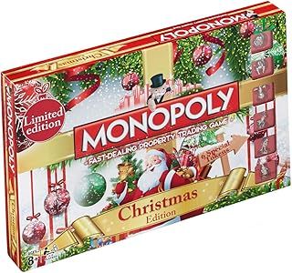 Winning Moves Christmas Monopoly Board Game, Play as Rudolph, Snowman or Santa and trade your way to success, Perfect Christmas decoration by the tree, for ages 8 and up, Red