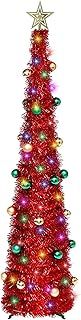 Collapsible Artificial Christmas Tree, 5ft/1.5m Xmas Tinsel Tree with Lights and 30 Color Balls, Pop up Sequins Artificial Tree for Xmas Holiday Party Carnival Decorations (Red with Balls)