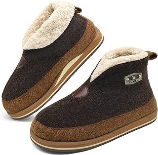KuaiLu Mens Felt Winter Warm Boot Slippers Cosy Memory Foam Fleece Lined Bootie Slippers with Comfy Arch Support House Shoes Non-Slip Indoor Outdoor Hard Sole