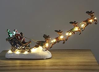 Marco Paul LED Christmas Sleigh and flying Reindeer christmas santa Ornament - Indoor Christmas Decorations for lighting decor village scene battery operated