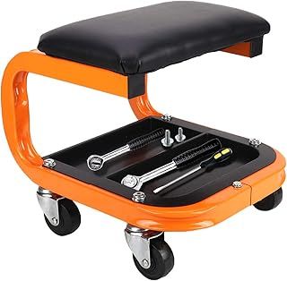 Mechanic Seat with Wheels 180kg Capacity Garage Stool, Heavy Duty Rolling Creeper Seat Big Padded Mechanic Trolley Seat Mechanics Stool with Segmented Tool Tray Storage and 4 Rubber Swivel Casters