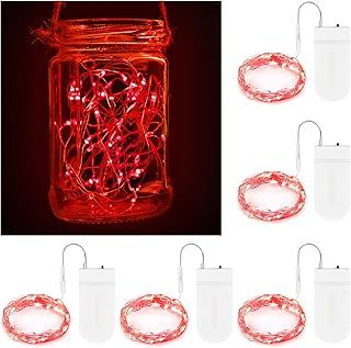 BROTOU LED String Lights, 2M 20 LED Battery Operated Fairy Lights, Waterproof Silver Plated Copper Wire Lights for in/Outdoor Decor, Christmas, Halloween, Valentine, Birthday (Red, 5 Pack)