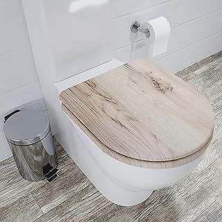 Croydex Varese Soft Close Toilet Seat - Quick Release Button for Easy Cleaning and Adjustable Hinges with Top and Bottom Fixings Included, Antibacterial Treated Surface (D-Shape Toilet Seat Grey Oak)