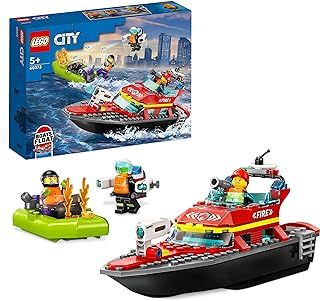 LEGO 60373 City Fire Rescue Boat Toy, Floats on Water, with Jetpack, Dinghy and 3 Minifigures, Everyday Hero Toys for Boys and Girls Aged 5+, Gift Idea