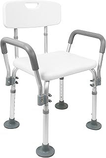 PEPE Mobility - Shower Chair (220 lb), Adjustable Back and Armrest, Wide Frame, Anti-Skid Rubber Feet, Elderly Seat, White