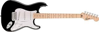 Squier by Fender Sonic Stratocaster Electric Guitar, Maple Fingerboard, White Pickguard, Black, Comes with Free Virtual Lessons