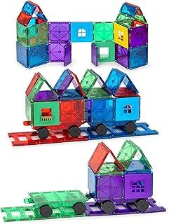 Playmags 50 Pcs Magnetic Building Tiles Set for Kids with 4 Cars - Stronger 3D Magnetic Building Blocks - Building Tiles Set For Kids - STEM Toys