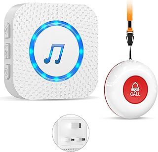 Personal Alarms For Elderly/Elderly Alarm Call Button/Sos Call Panic Button Alert/Alarm Bell For Elderly/ Patient 500ft With 1 Uk Plug-In Receiver 1 Waterproof Transmitter